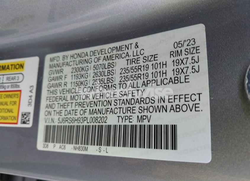 Photo 9 of 2023 Honda Cr-v HYBRID SPORT TOURING (VIN 5J6RS6H93PL008202)