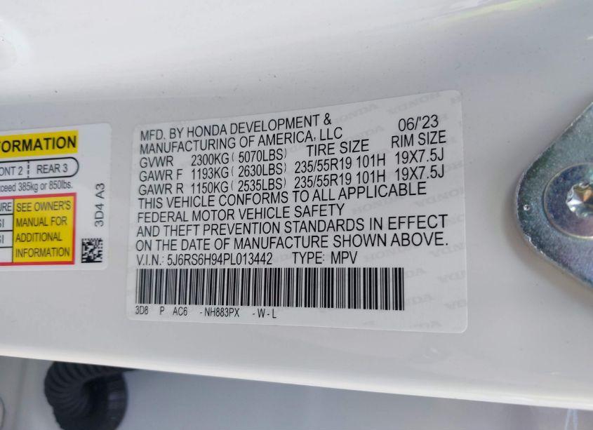 Photo 9 of 2023 Honda Cr-v HYBRID SPORT TOURING (VIN 5J6RS6H94PL013442)