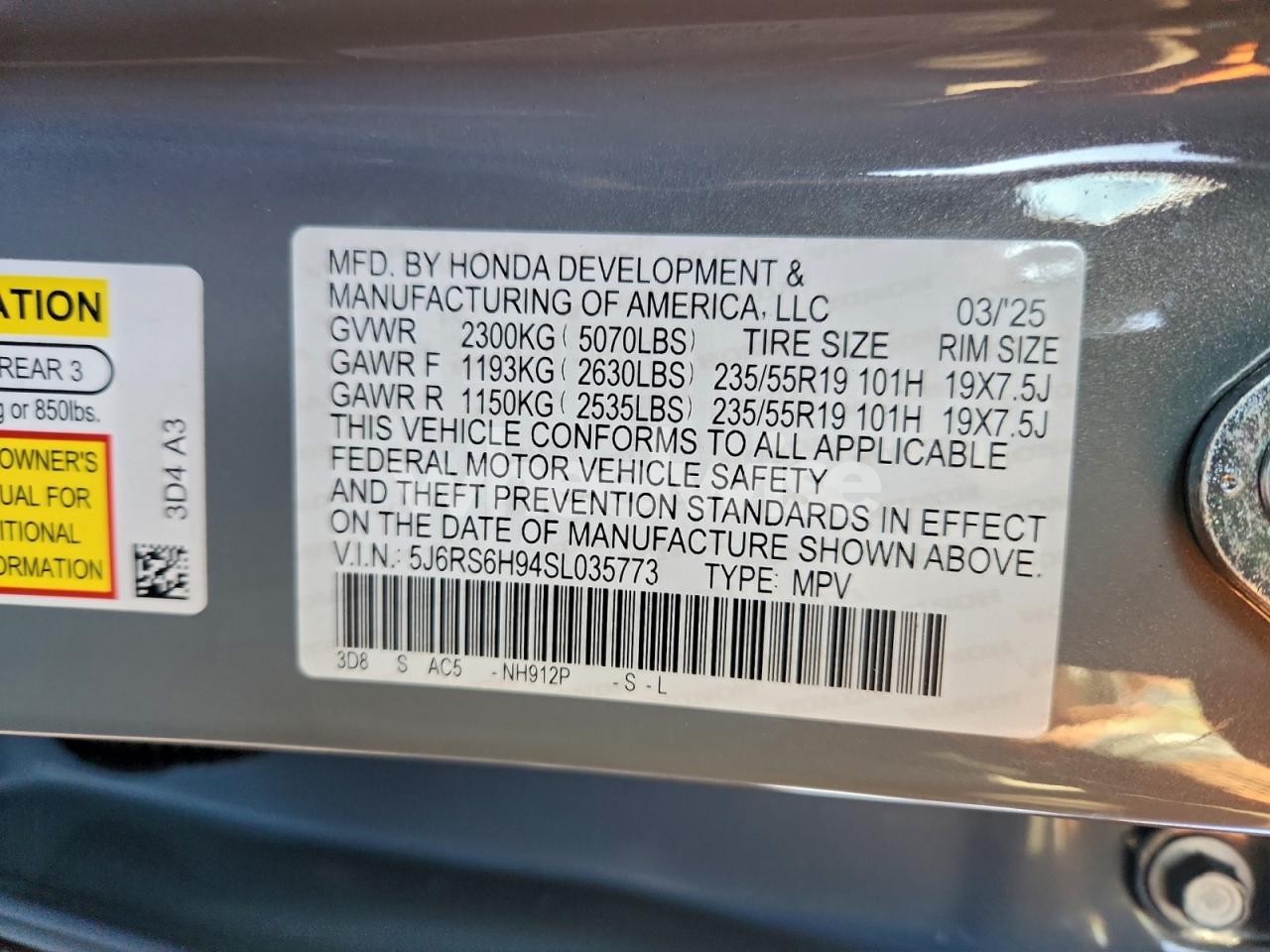 Photo 13 of 2025 HONDA CR-V SPORT TOURING (VIN 5J6RS6H94SL035773)