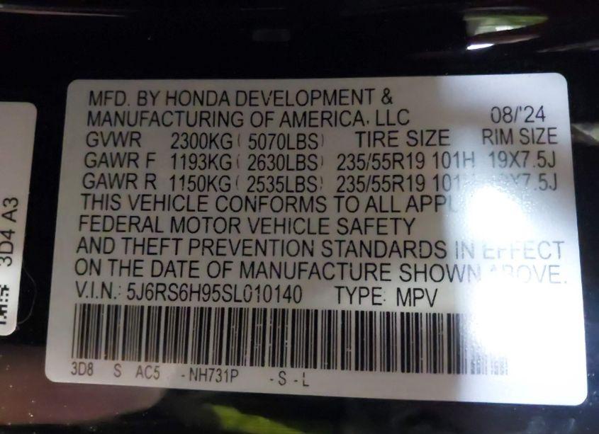 Photo 9 of 2025 Honda Cr-v HYBRID SPORT TOURING (VIN 5J6RS6H95SL010140)