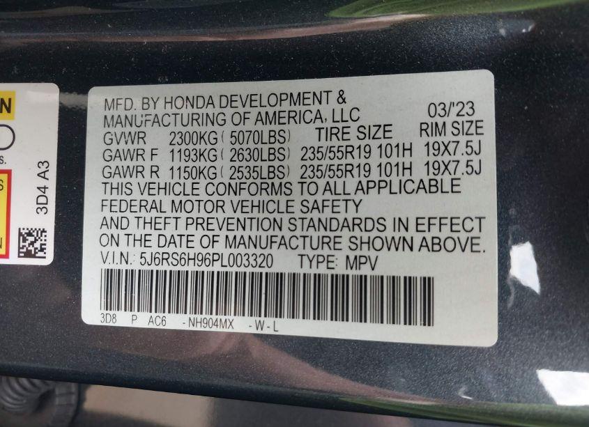 Photo 9 of 2023 Honda Cr-v HYBRID SPORT TOURING (VIN 5J6RS6H96PL003320)