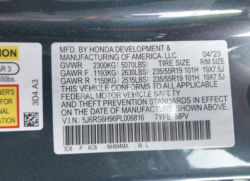 Photo 9 of 2023 Honda Cr-v HYBRID SPORT TOURING (VIN 5J6RS6H96PL006816)