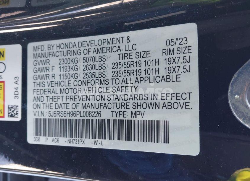 Photo 9 of 2023 Honda Cr-v HYBRID SPORT TOURING (VIN 5J6RS6H96PL008226)