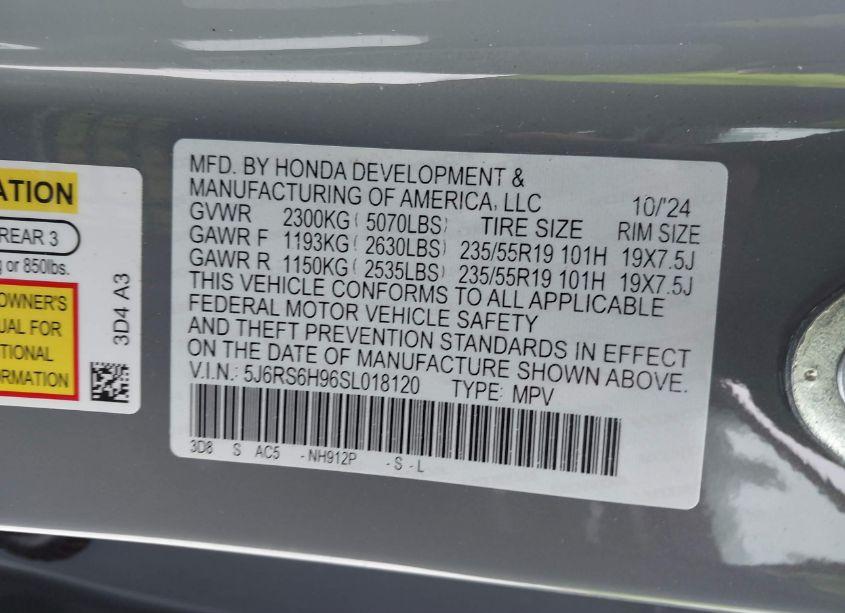 Photo 9 of 2025 Honda Cr-v HYBRID SPORT TOURING (VIN 5J6RS6H96SL018120)