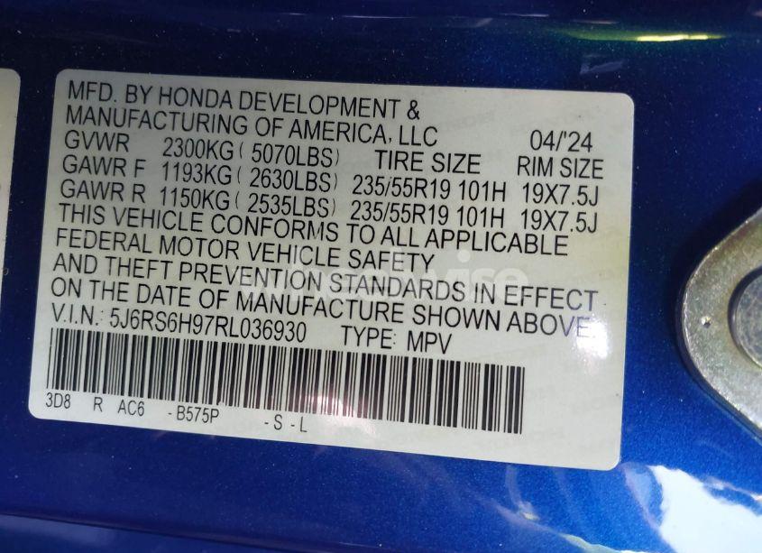 Photo 9 of 2024 Honda Cr-v HYBRID SPORT TOURING (VIN 5J6RS6H97RL036930)