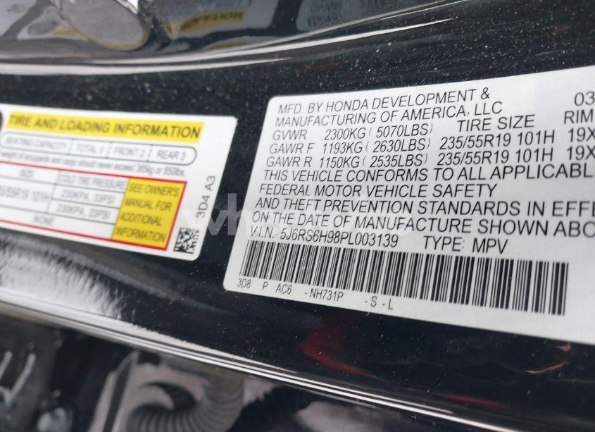 Photo 9 of 2023 Honda Cr-v HYBRID SPORT TOURING (VIN 5J6RS6H98PL003139)