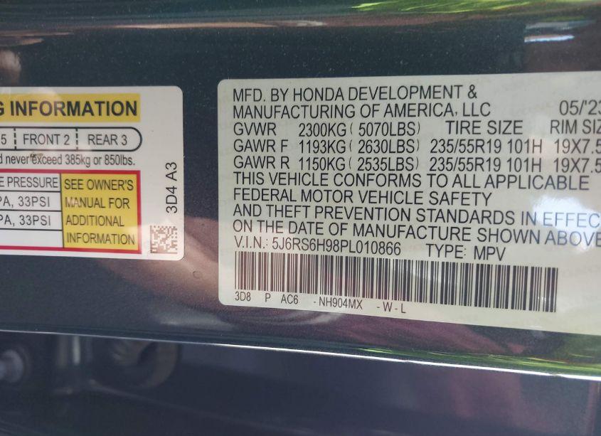 Photo 9 of 2023 Honda Cr-v HYBRID SPORT TOURING (VIN 5J6RS6H98PL010866)