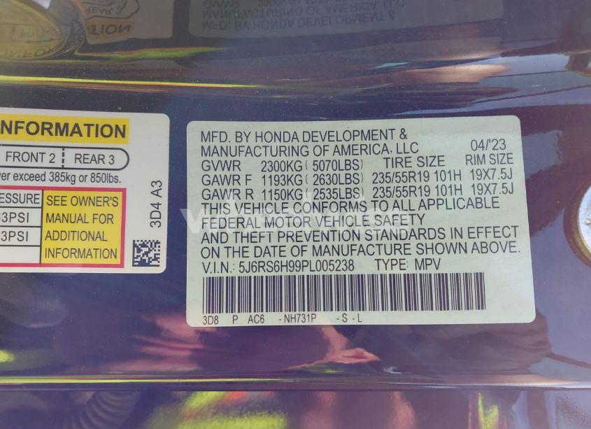 Photo 9 of 2023 Honda Cr-v HYBRID SPORT TOURING (VIN 5J6RS6H99PL005238)