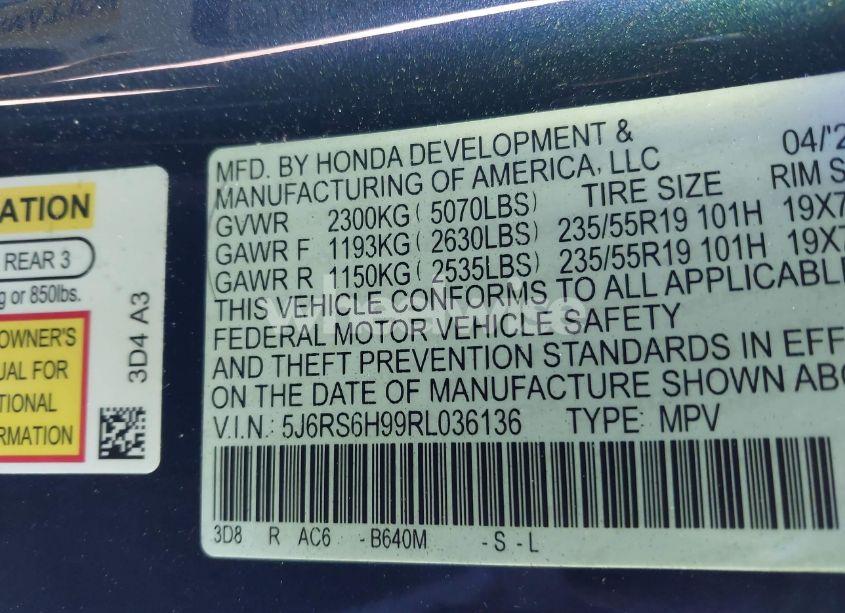 Photo 9 of 2024 Honda Cr-v HYBRID SPORT TOURING (VIN 5J6RS6H99RL036136)