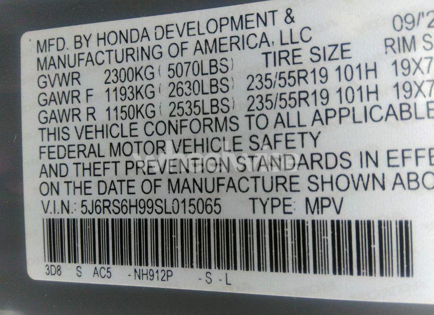 Photo 9 of 2025 Honda Cr-v HYBRID SPORT TOURING (VIN 5J6RS6H99SL015065)