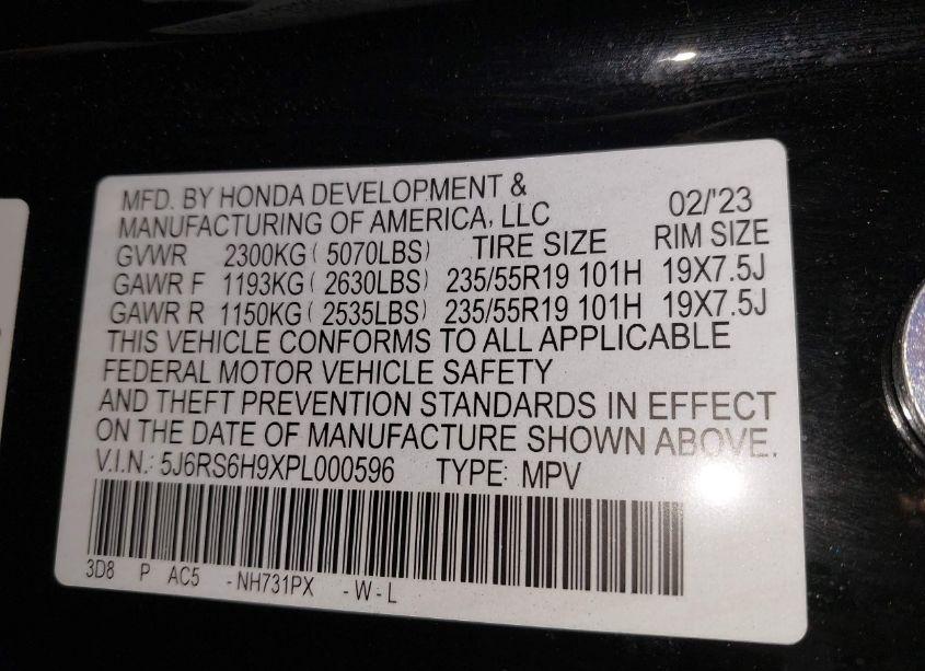 Photo 9 of 2023 Honda Cr-v HYBRID SPORT TOURING (VIN 5J6RS6H9XPL000596)