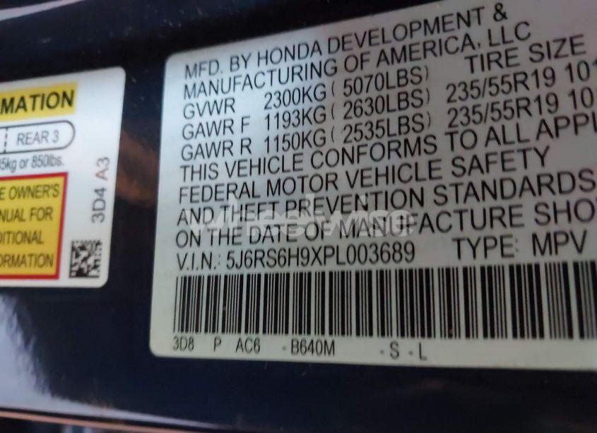 Photo 9 of 2023 Honda Cr-v HYBRID SPORT TOURING (VIN 5J6RS6H9XPL003689)