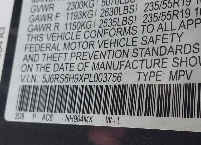 Photo 9 of 2023 Honda Cr-v HYBRID SPORT TOURING (VIN 5J6RS6H9XPL003756)