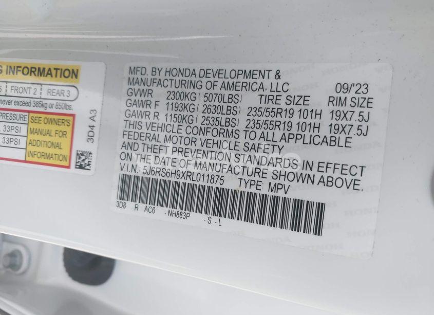 Photo 9 of 2024 Honda Cr-v HYBRID SPORT TOURING (VIN 5J6RS6H9XRL011875)