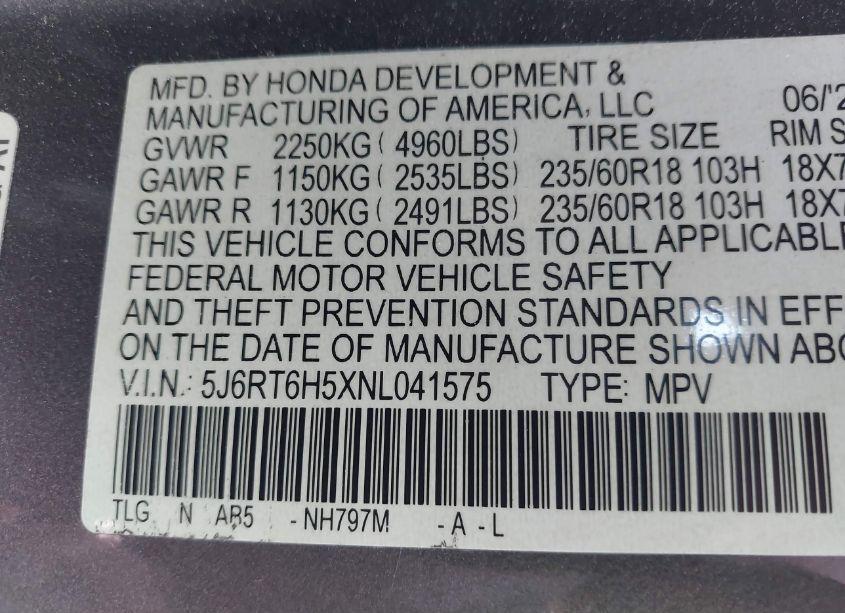 Photo 9 of 2022 Honda Cr-v HYBRID EX (VIN 5J6RT6H5XNL041575)