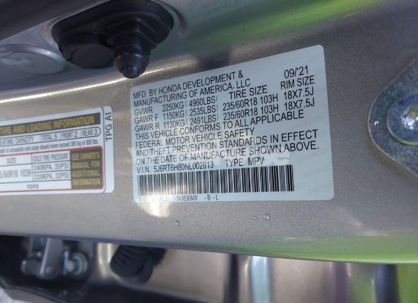 Photo 9 of 2022 Honda Cr-v HYBRID EX-L (VIN 5J6RT6H80NL002813)