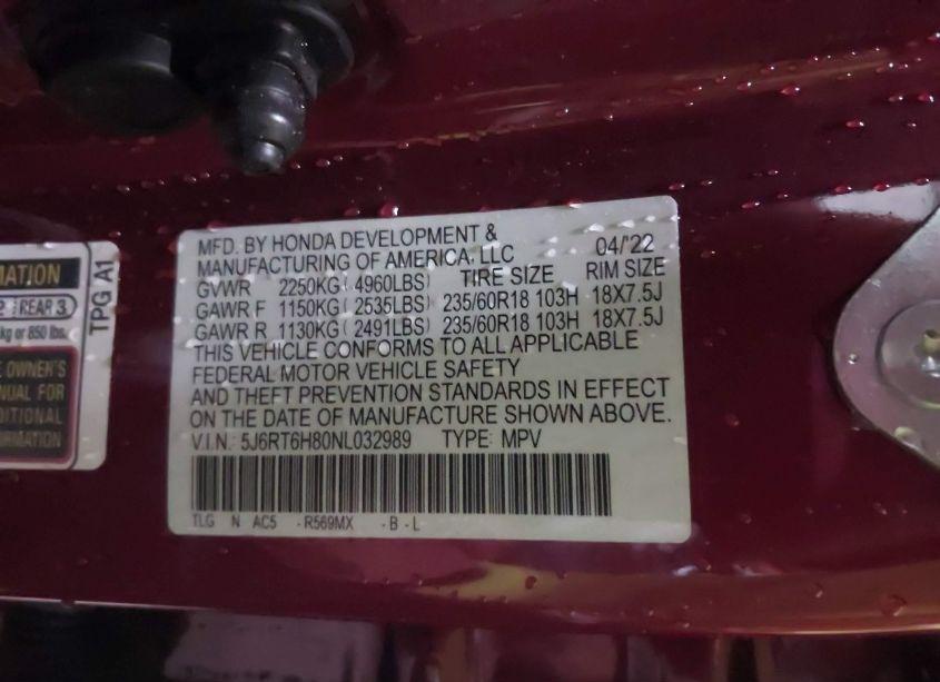 Photo 8 of 2022 Honda Cr-v HYBRID EX-L (VIN 5J6RT6H80NL032989)