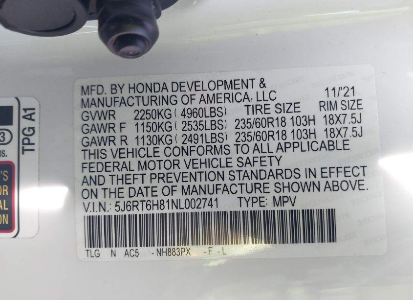 Photo 9 of 2022 Honda Cr-v HYBRID EX-L (VIN 5J6RT6H81NL002741)
