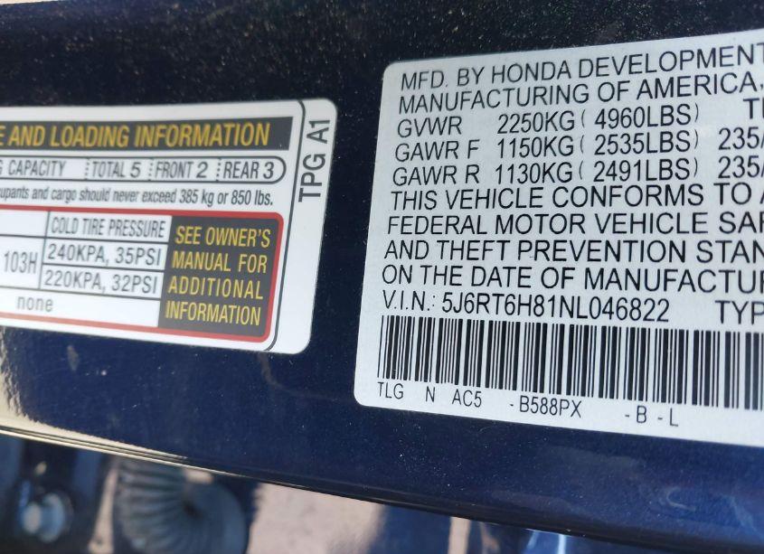 Photo 9 of 2022 Honda Cr-v HYBRID EX-L (VIN 5J6RT6H81NL046822)