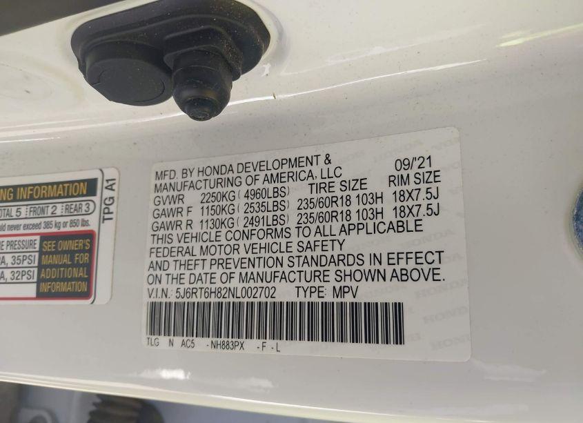 Photo 9 of 2022 Honda Cr-v HYBRID EX-L (VIN 5J6RT6H82NL002702)