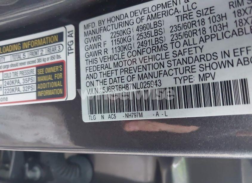 Photo 9 of 2022 Honda Cr-v HYBRID EX-L (VIN 5J6RT6H87NL025943)