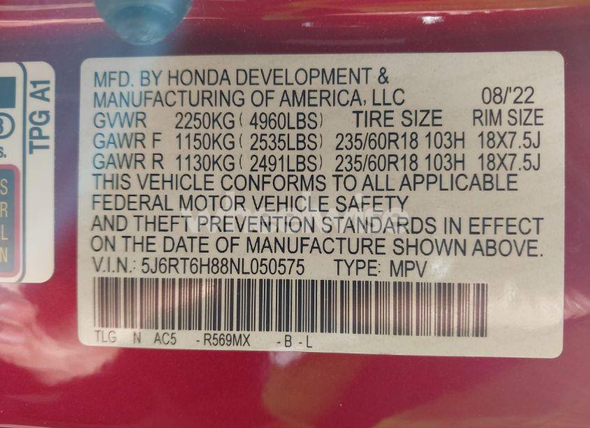 Photo 9 of 2022 Honda Cr-v HYBRID EX-L (VIN 5J6RT6H88NL050575)