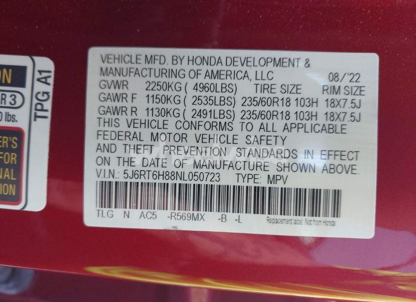 Photo 9 of 2022 Honda Cr-v HYBRID EX-L (VIN 5J6RT6H88NL050723)