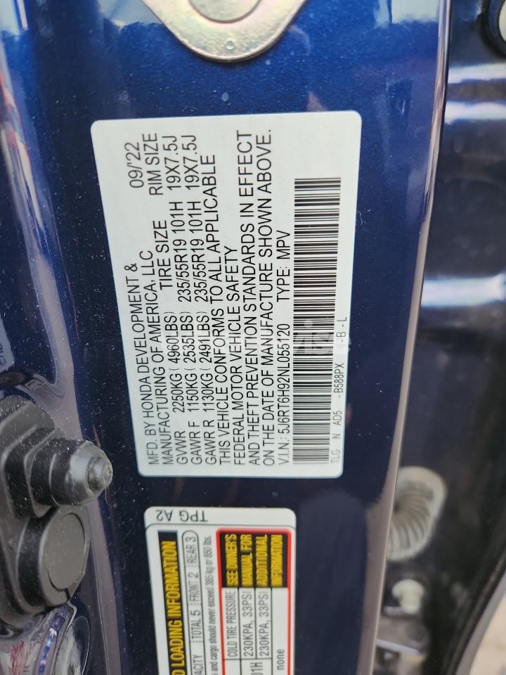 Photo 14 of 2022 HONDA CR-V TOURING (VIN 5J6RT6H92NL055120)