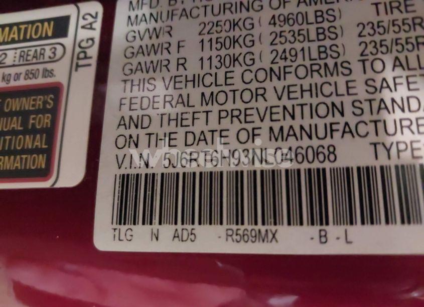 Photo 9 of 2022 Honda Cr-v HYBRID TOURING (VIN 5J6RT6H93NL046068)