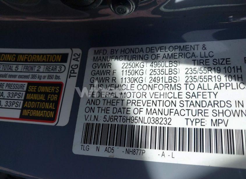 Photo 18 of 2022 Honda Cr-v HYBRID TOURING (VIN 5J6RT6H95NL038232)