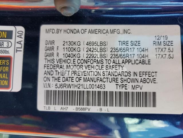 Photo 5 of 2020 HONDA CR-V LX (VIN 5J6RW1H21LL001463)