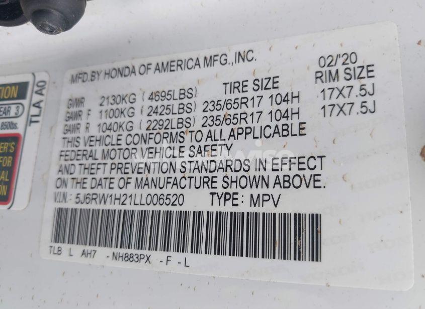 Photo 9 of 2020 Honda Cr-v 2WD LX (VIN 5J6RW1H21LL006520)