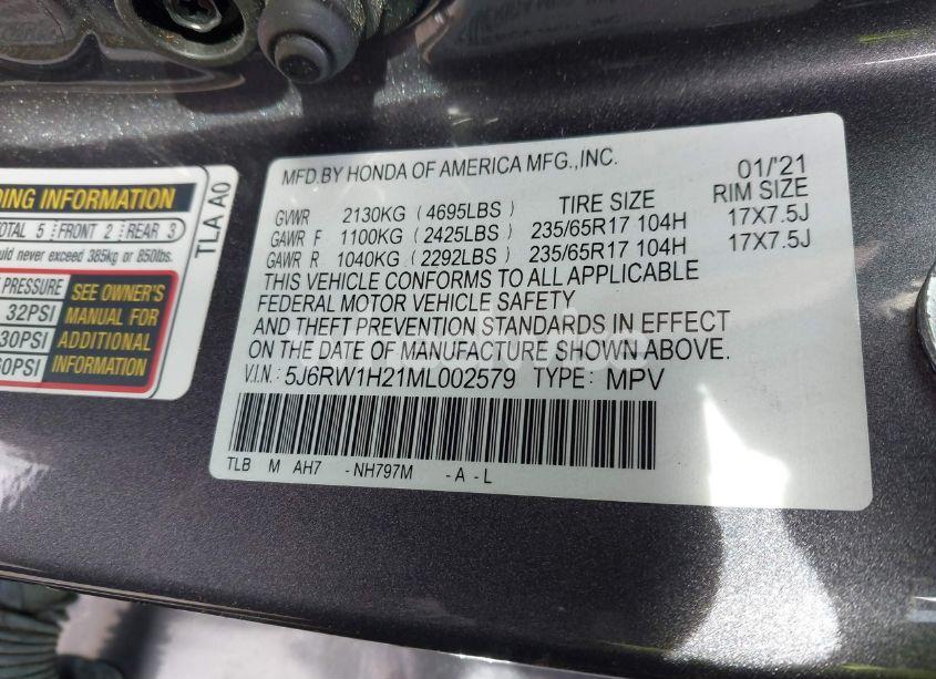 Photo 9 of 2021 Honda Cr-v 2WD LX (VIN 5J6RW1H21ML002579)