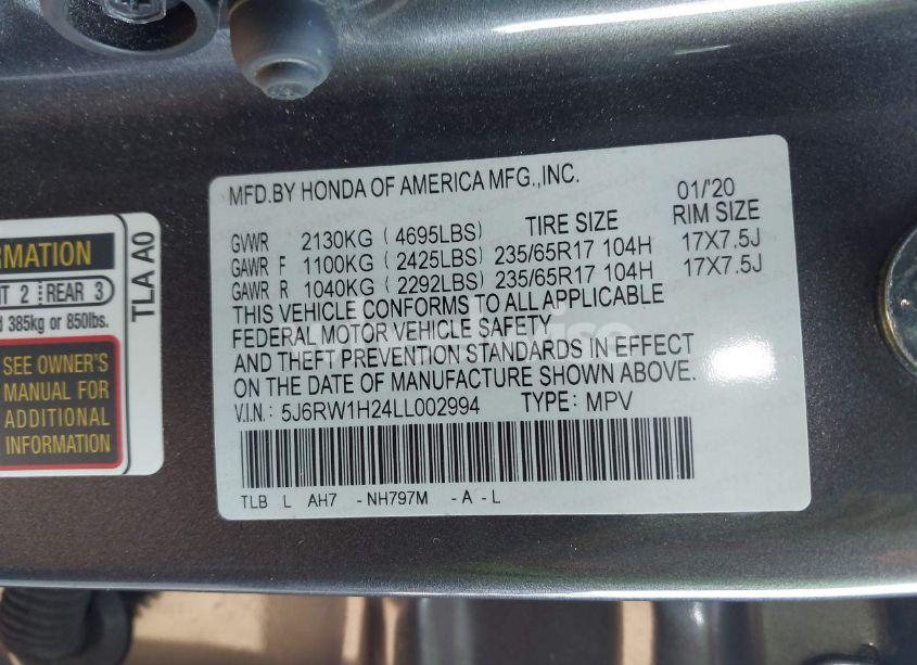 Photo 9 of 2020 Honda Cr-v 2WD LX (VIN 5J6RW1H24LL002994)