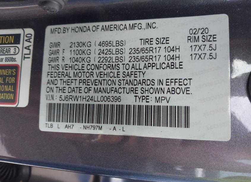 Photo 9 of 2020 Honda Cr-v 2WD LX (VIN 5J6RW1H24LL006396)