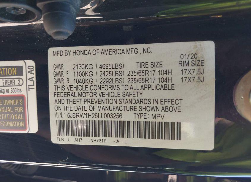 Photo 9 of 2020 Honda Cr-v 2WD LX (VIN 5J6RW1H26LL003256)