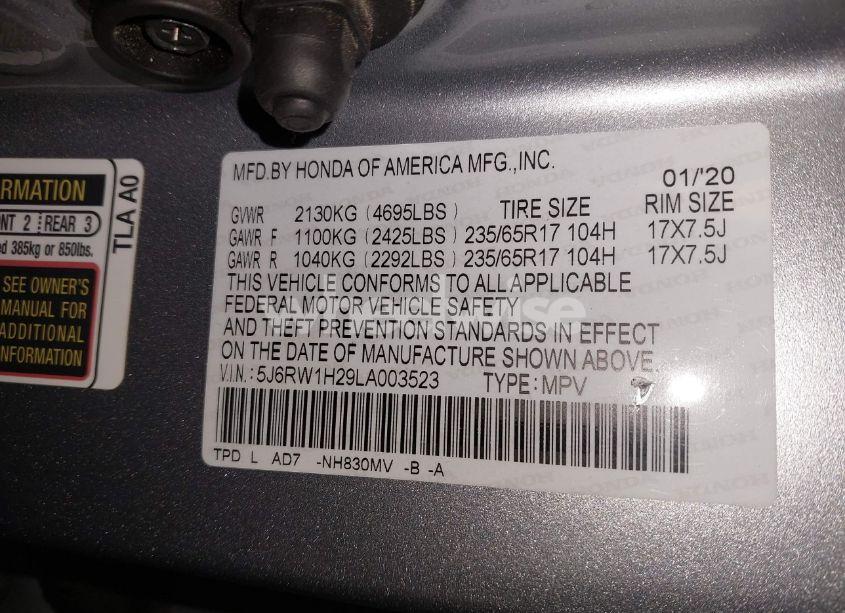 Photo 9 of 2020 Honda Cr-v 2WD LX (VIN 5J6RW1H29LA003523)