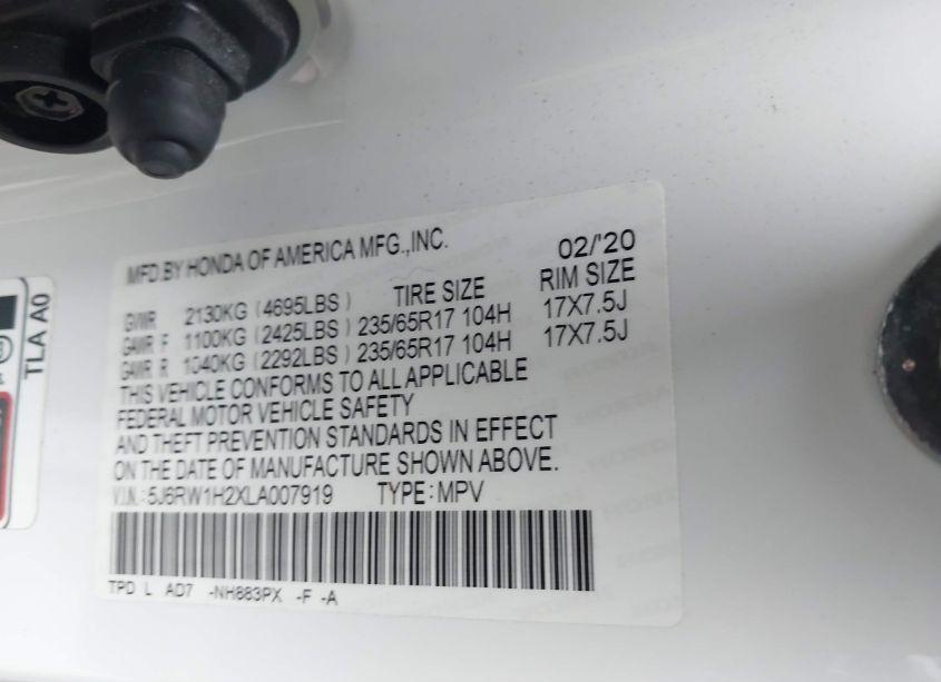 Photo 9 of 2020 Honda Cr-v 2WD LX (VIN 5J6RW1H2XLA007919)