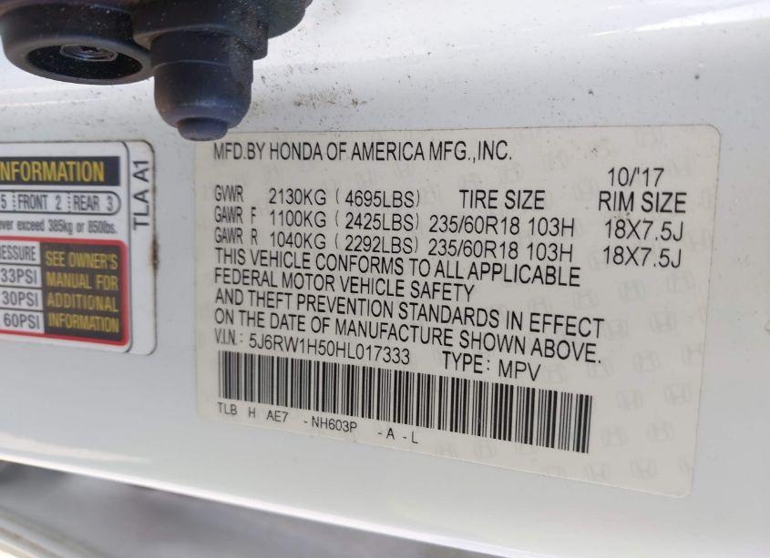 Photo 9 of 2017 Honda Cr-v EX (VIN 5J6RW1H50HL017333)