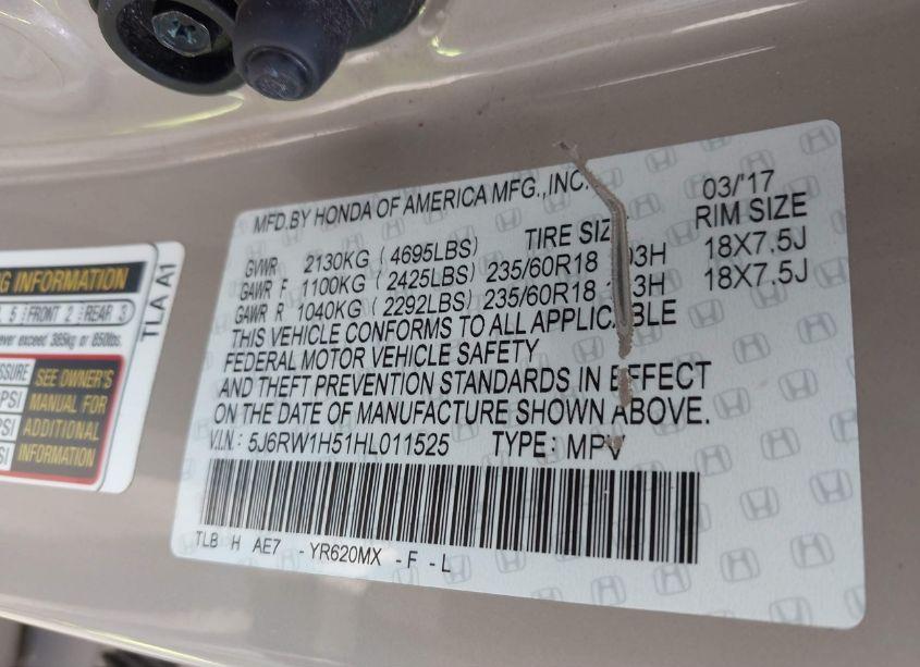 Photo 9 of 2017 Honda Cr-v EX (VIN 5J6RW1H51HL011525)