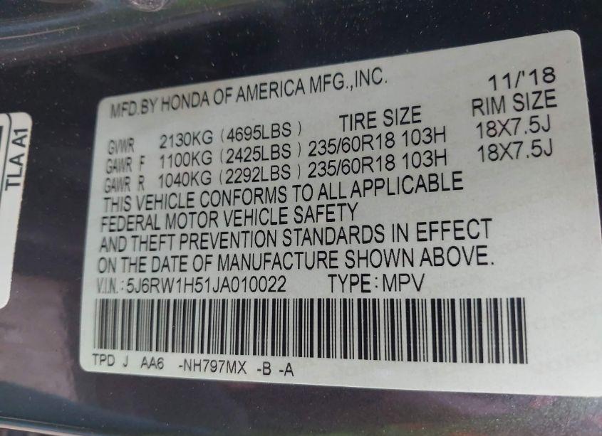 Photo 9 of 2018 Honda Cr-v EX (VIN 5J6RW1H51JA010022)