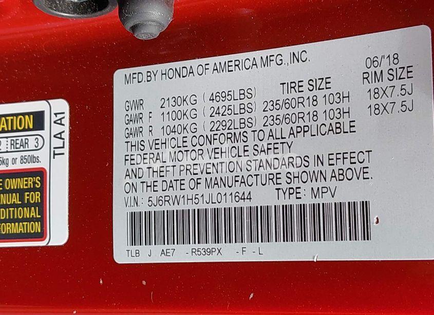 Photo 9 of 2018 Honda Cr-v EX (VIN 5J6RW1H51JL011644)