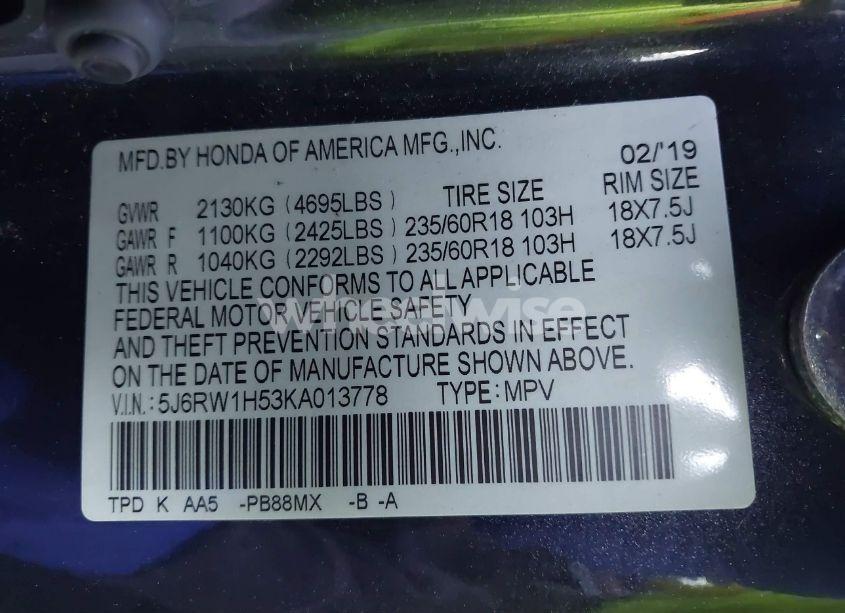 Photo 9 of 2019 Honda Cr-v EX (VIN 5J6RW1H53KA013778)