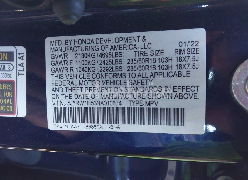 Photo 9 of 2022 Honda Cr-v 2WD EX (VIN 5J6RW1H53NA010674)