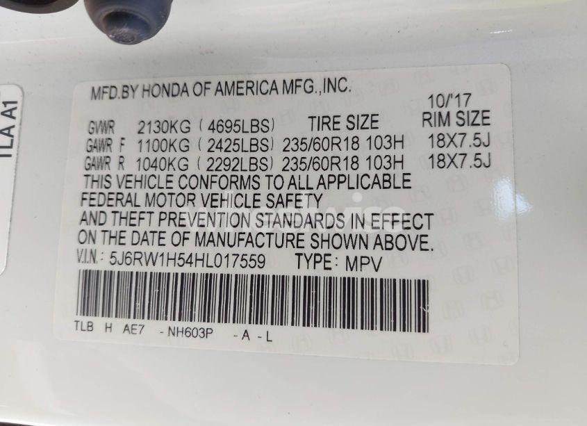 Photo 9 of 2017 Honda Cr-v EX (VIN 5J6RW1H54HL017559)