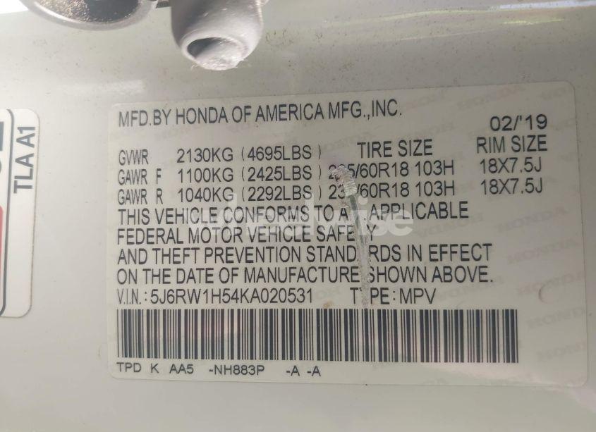 Photo 9 of 2019 Honda Cr-v EX (VIN 5J6RW1H54KA020531)