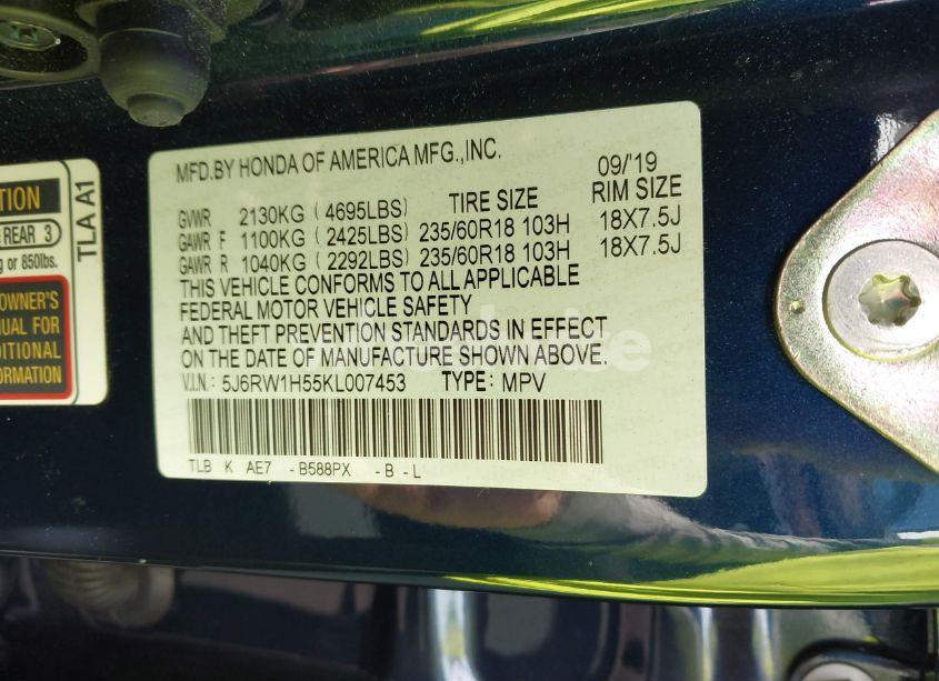 Photo 9 of 2019 Honda Cr-v EX (VIN 5J6RW1H55KL007453)