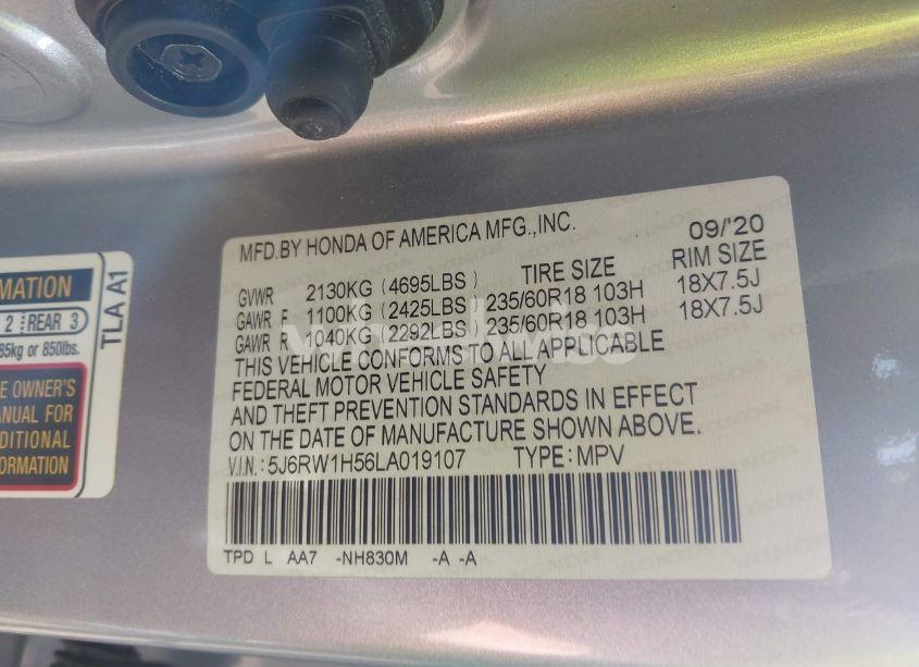 Photo 9 of 2020 Honda Cr-v 2WD EX (VIN 5J6RW1H56LA019107)