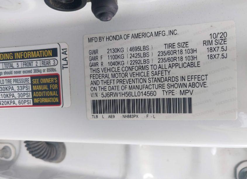 Photo 9 of 2020 Honda Cr-v 2WD EX (VIN 5J6RW1H56LL014560)