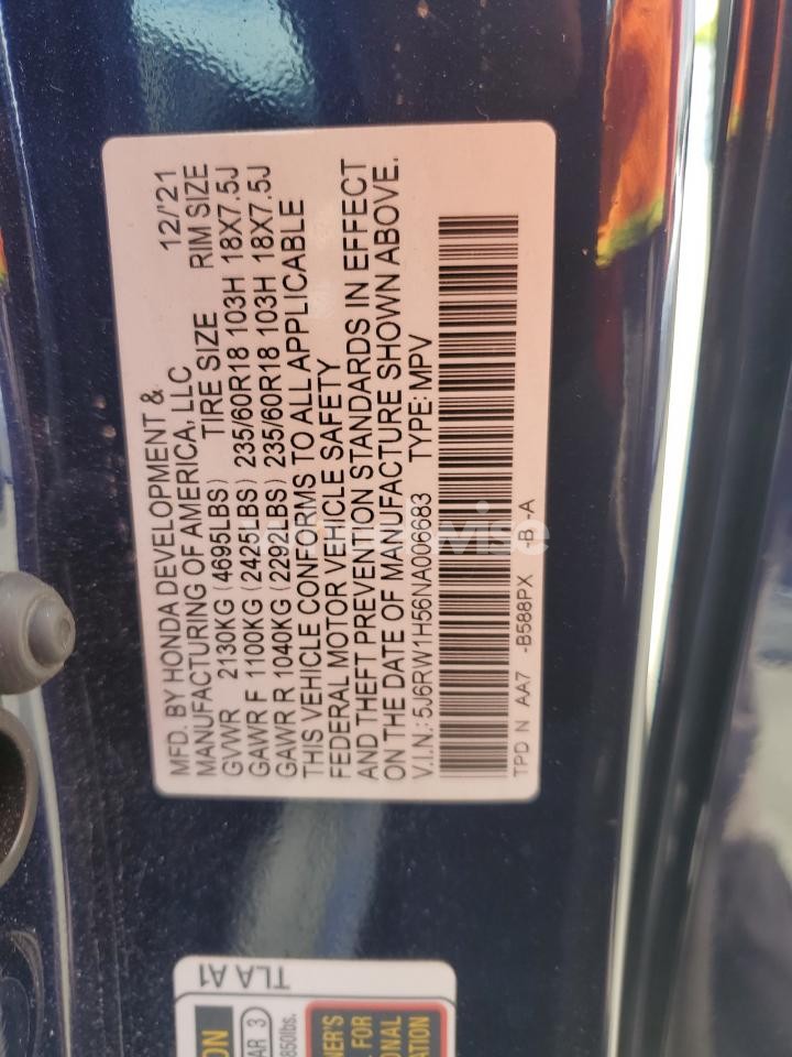 Photo 13 of 2022 HONDA CR-V EX (VIN 5J6RW1H56NA006683)